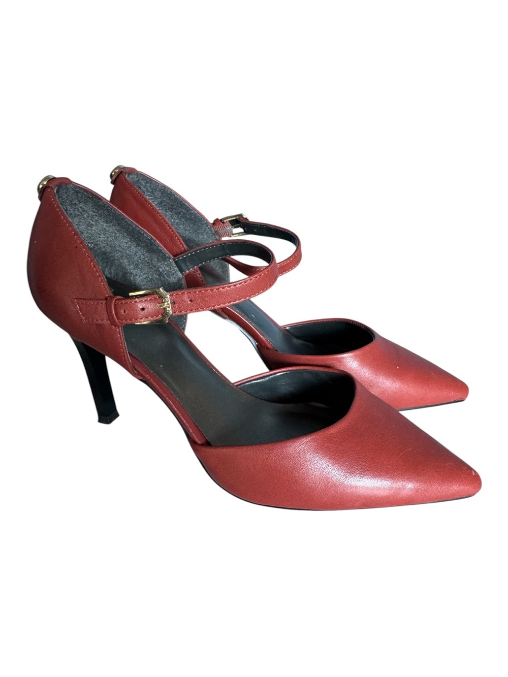 MONET Designed in Italy Red Leather Pointed Toe Ankle Straps Heels Pumps 8